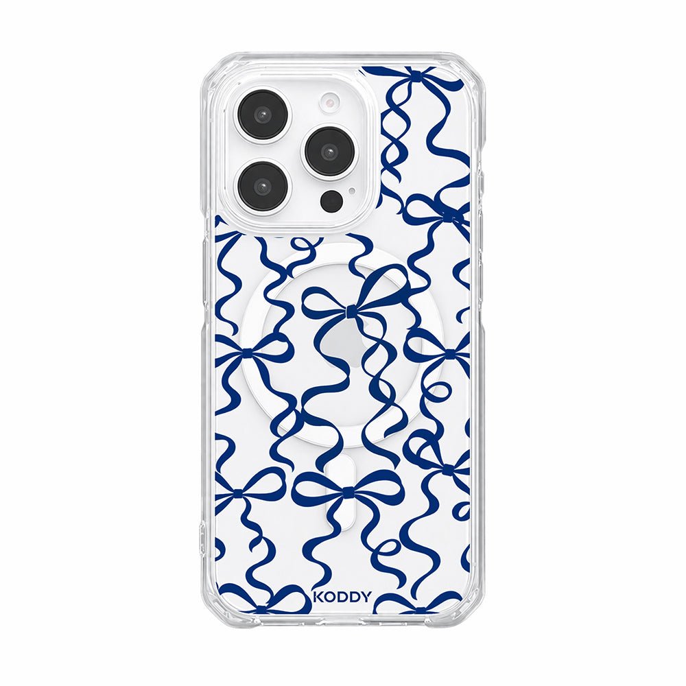 Navy Ribbon Bow Pattern Clear Phone Case-KODDY aesthetic iphone case UK
