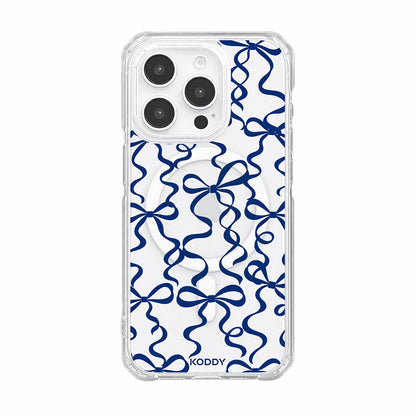 Navy Ribbon Bow Pattern Clear Phone Case-KODDY aesthetic iphone case UK
