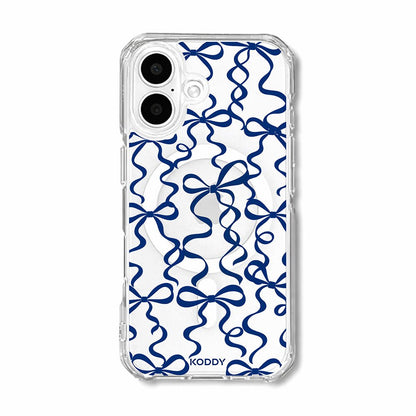 Navy Ribbon Bow Pattern Clear Phone Case-KODDY aesthetic iphone case UK