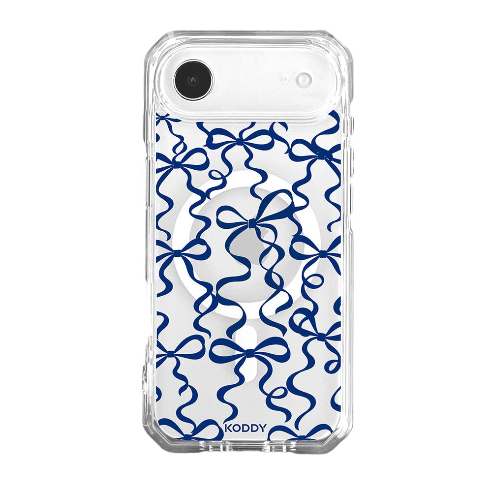 Navy Ribbon Bow Pattern Clear Phone Case-KODDY aesthetic iphone case UK