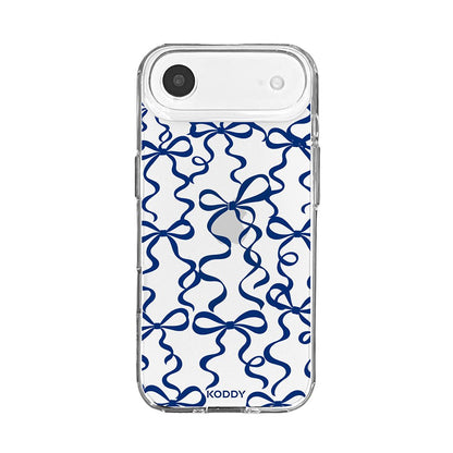 Navy Ribbon Bow Pattern Clear Phone Case-KODDY aesthetic iphone case UK