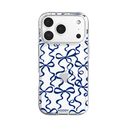 Navy Ribbon Bow Pattern Clear Phone Case-KODDY aesthetic iphone case UK