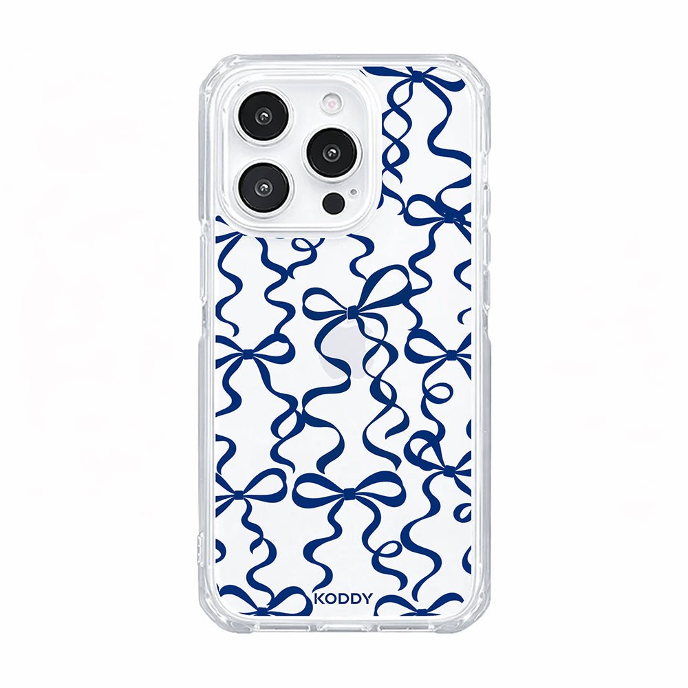 Navy Ribbon Bow Pattern Clear Phone Case-KODDY aesthetic iphone case UK
