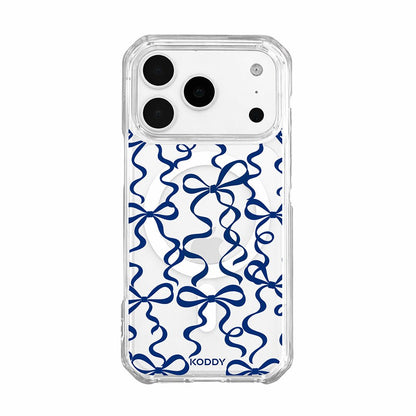 Navy Ribbon Bow Pattern Clear Phone Case-KODDY aesthetic iphone case UK