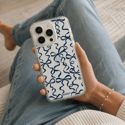 Navy Ribbon Bow Pattern Clear Phone Case-KODDY aesthetic iphone case UK