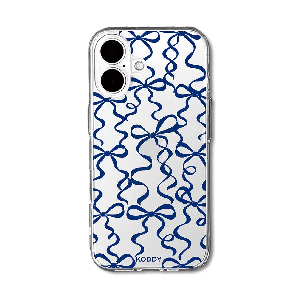Navy Ribbon Bow Pattern Clear Phone Case-KODDY aesthetic iphone case UK
