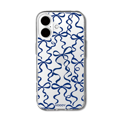 Navy Ribbon Bow Pattern Clear Phone Case-KODDY aesthetic iphone case UK