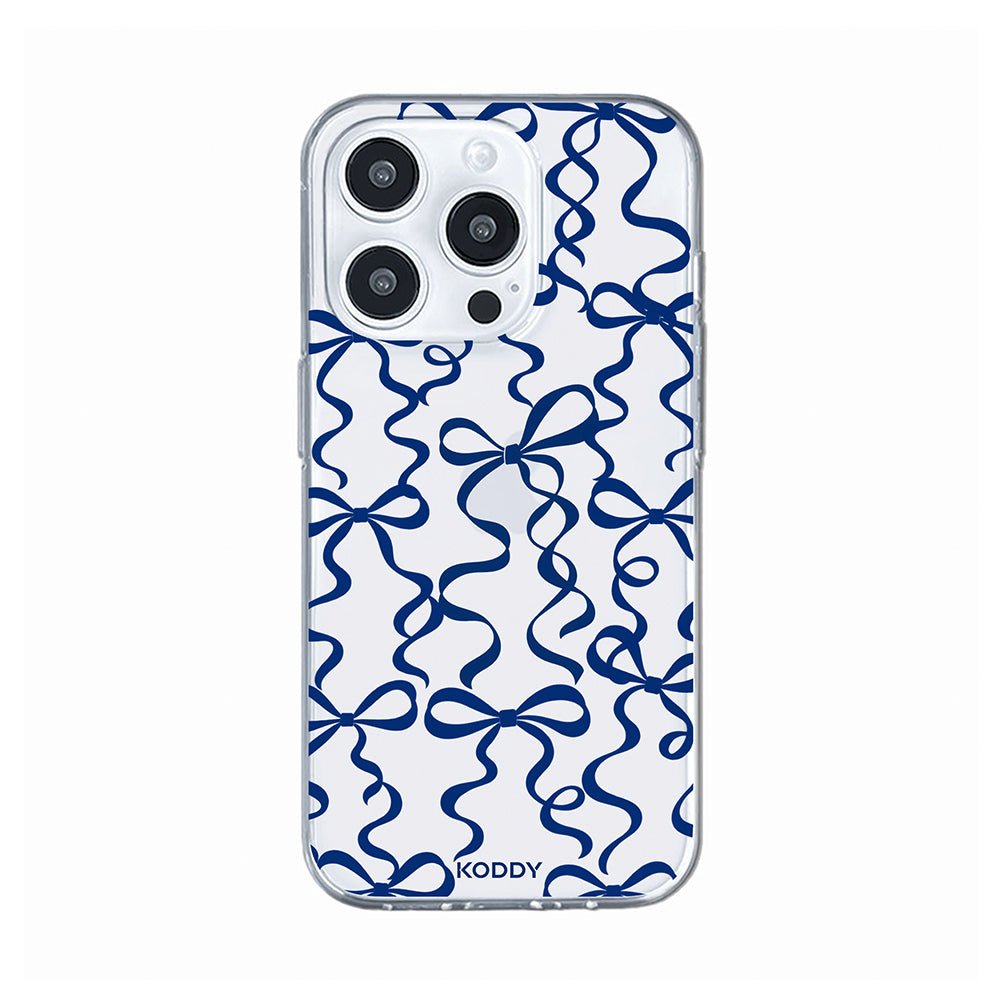 Navy Ribbon Bow Pattern Clear Phone Case-KODDY aesthetic iphone case UK
