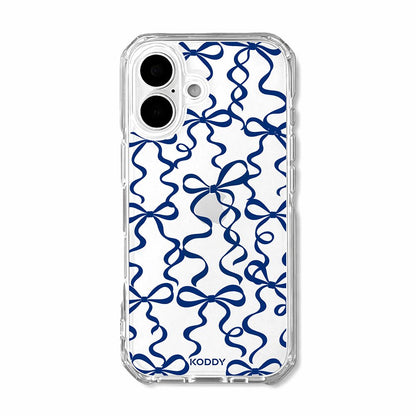 Navy Ribbon Bow Pattern Clear Phone Case-KODDY aesthetic iphone case UK
