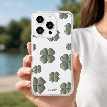 Olive Green Lucky Clover Clear Phone Case-KODDY aesthetic iphone case UK