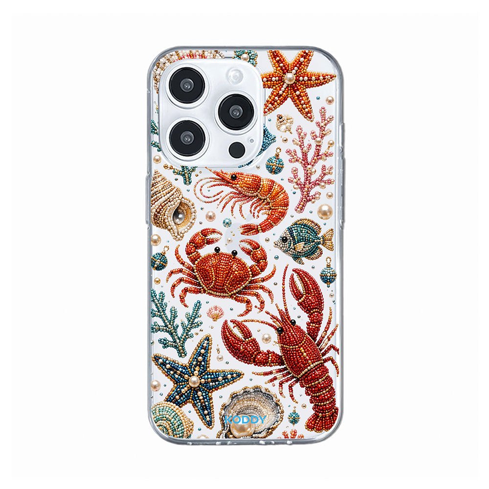 Pearl Beaded Ocean Life Clear Phone Case