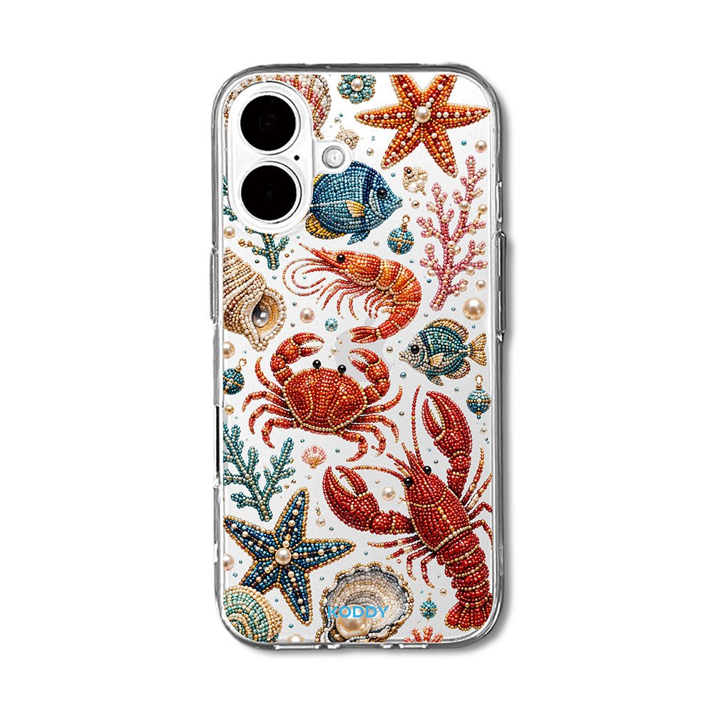 Pearl Beaded Ocean Life Clear Phone Case