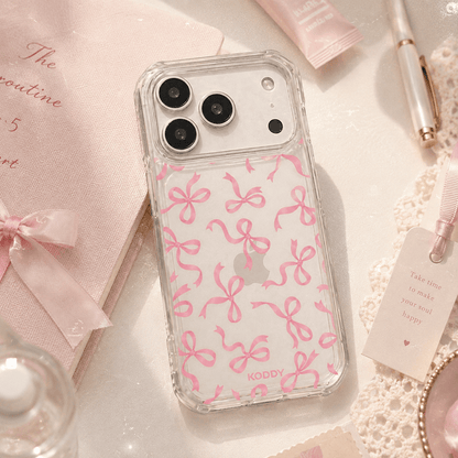 Pink Bow Aesthetic Clear Phone Case-KODDY aesthetic iphone case UK