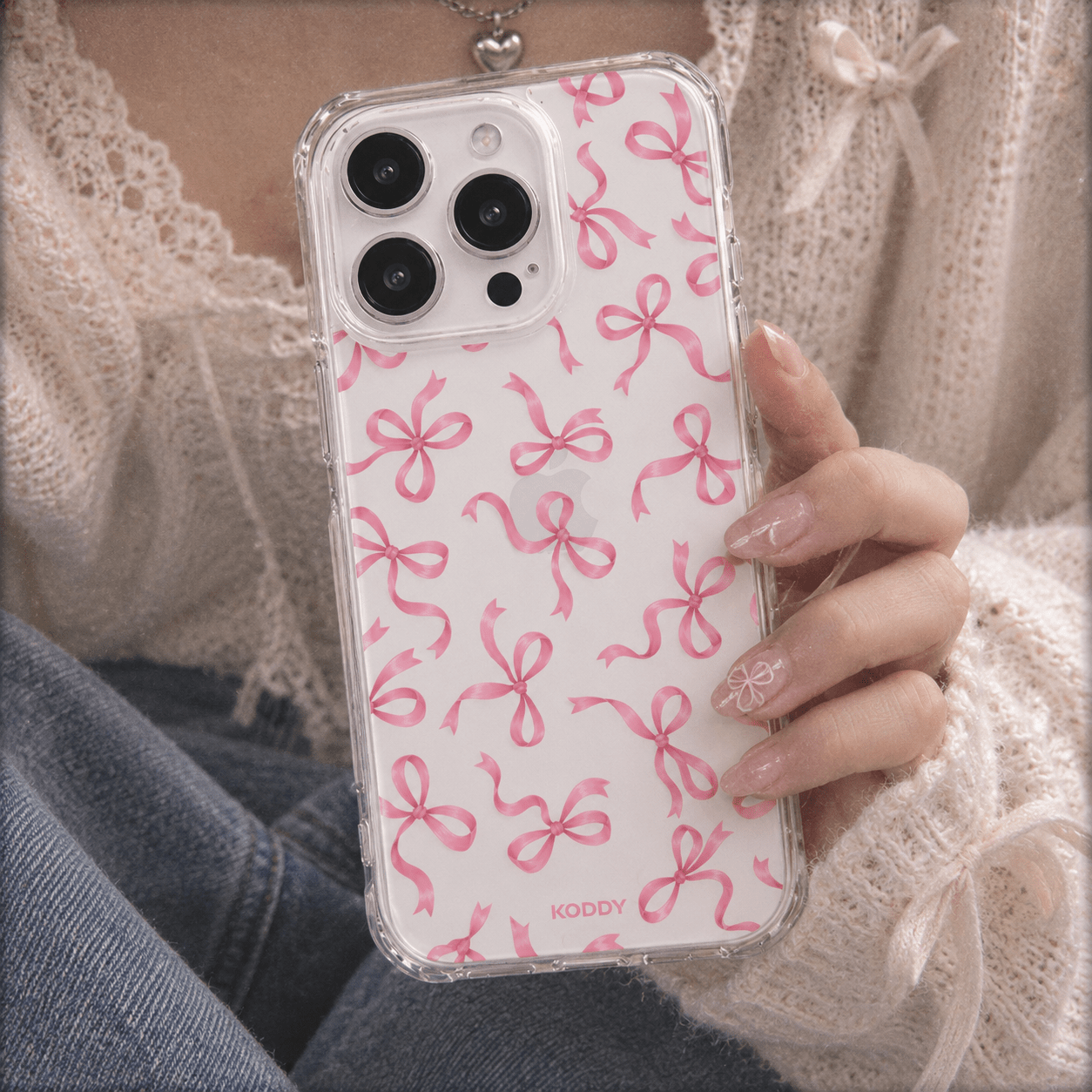 Pink Bow Aesthetic Clear Phone Case-KODDY aesthetic iphone case UK