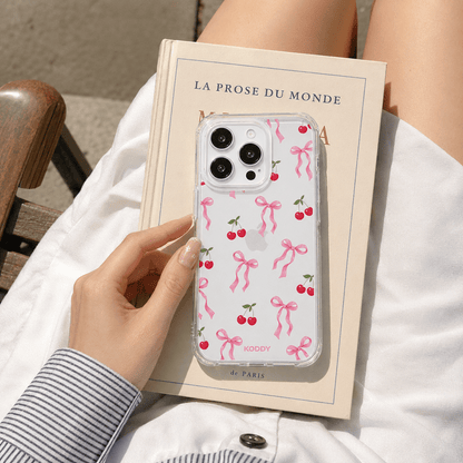 Pink Cherry Bow Clear Phone Case-KODDY aesthetic iphone case UK