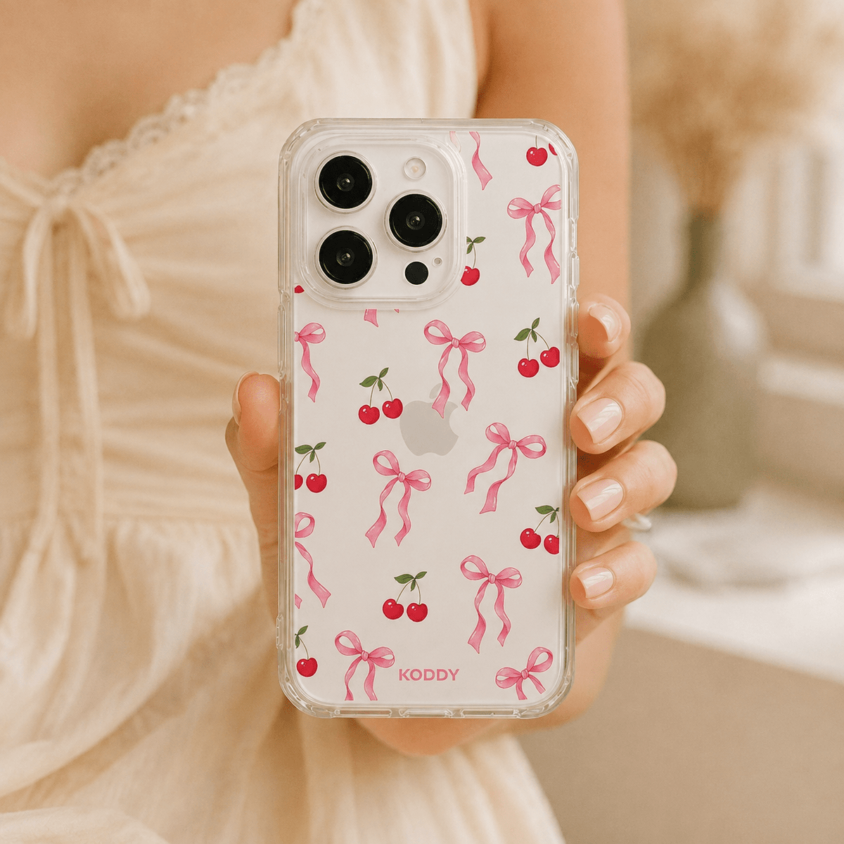 Pink Cherry Bow Clear Phone Case-KODDY aesthetic iphone case UK