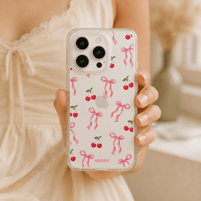 Pink Cherry Bow Clear Phone Case-KODDY aesthetic iphone case UK
