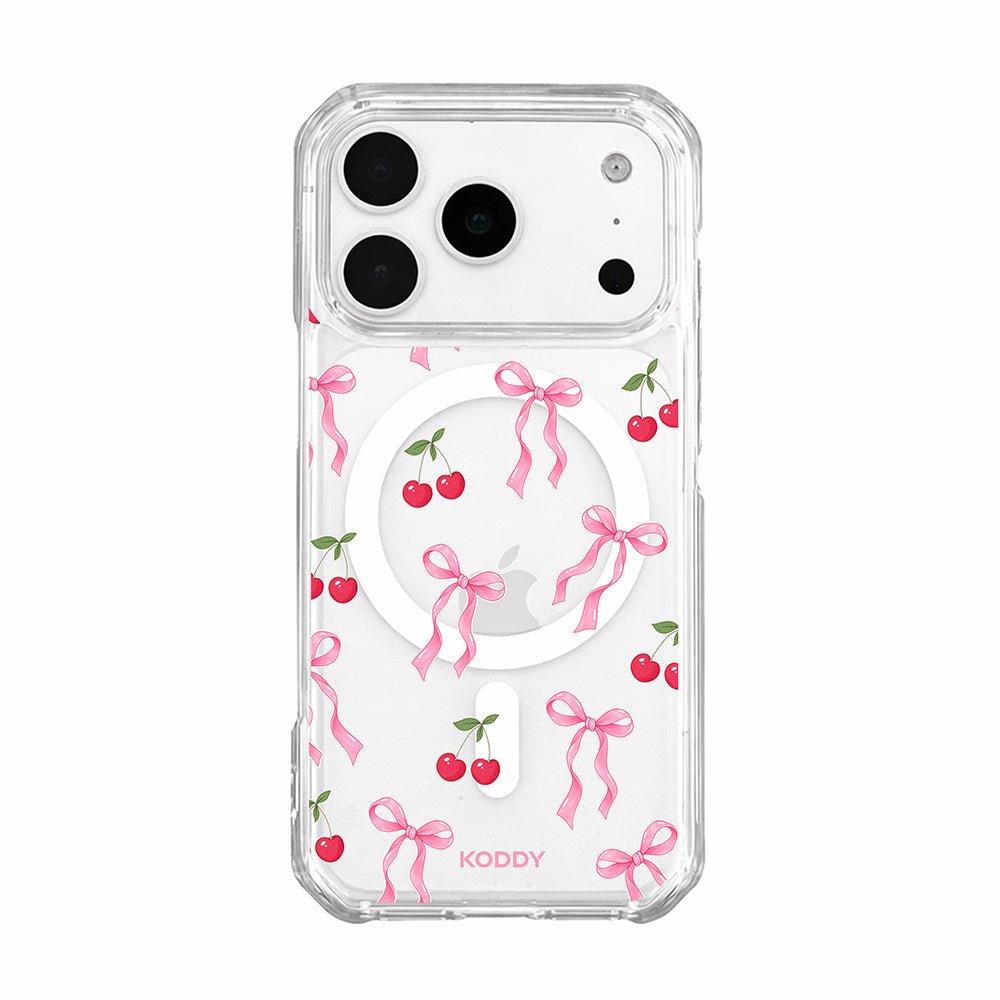 Pink Cherry Bow Clear Phone Case