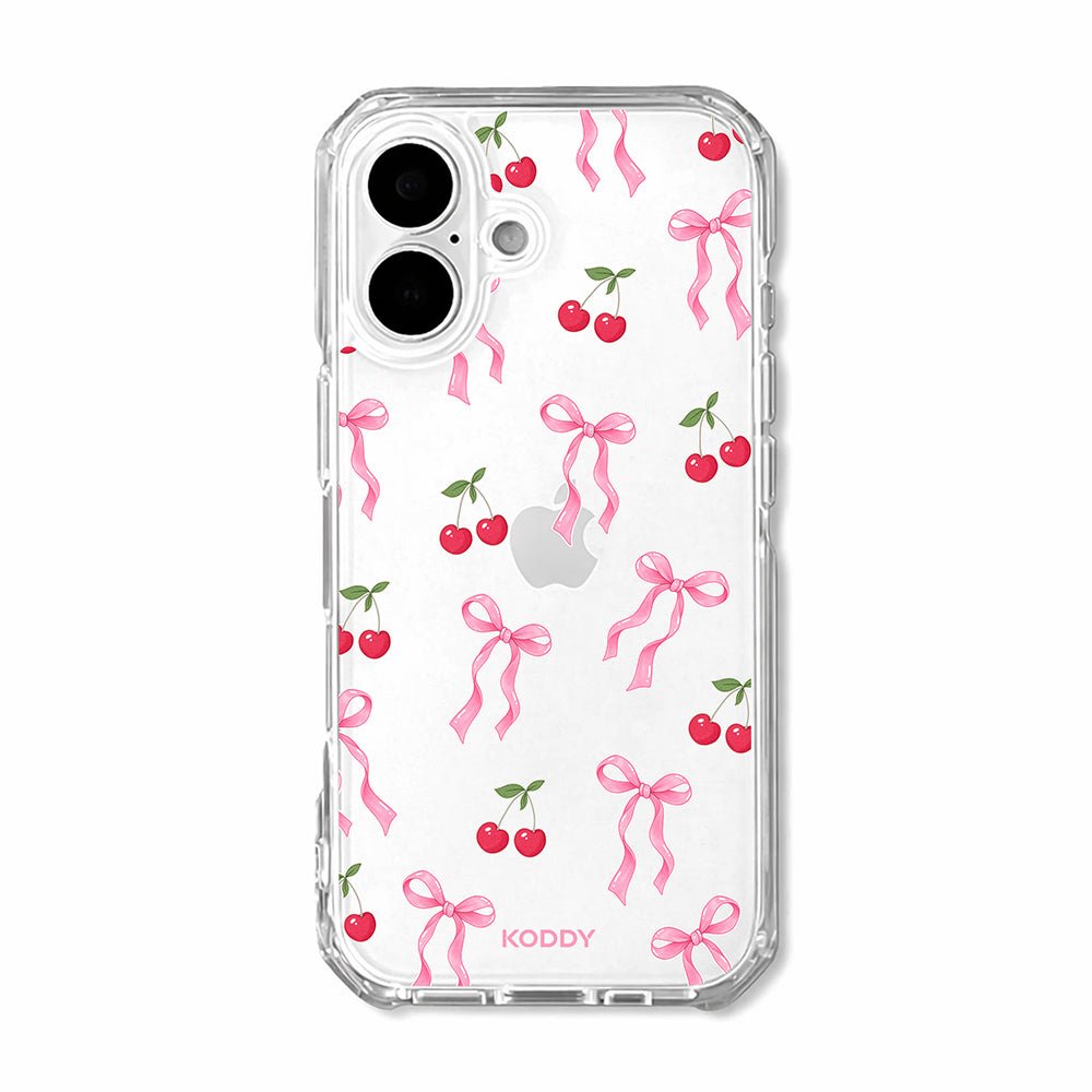 Pink Cherry Bow Clear Phone Case