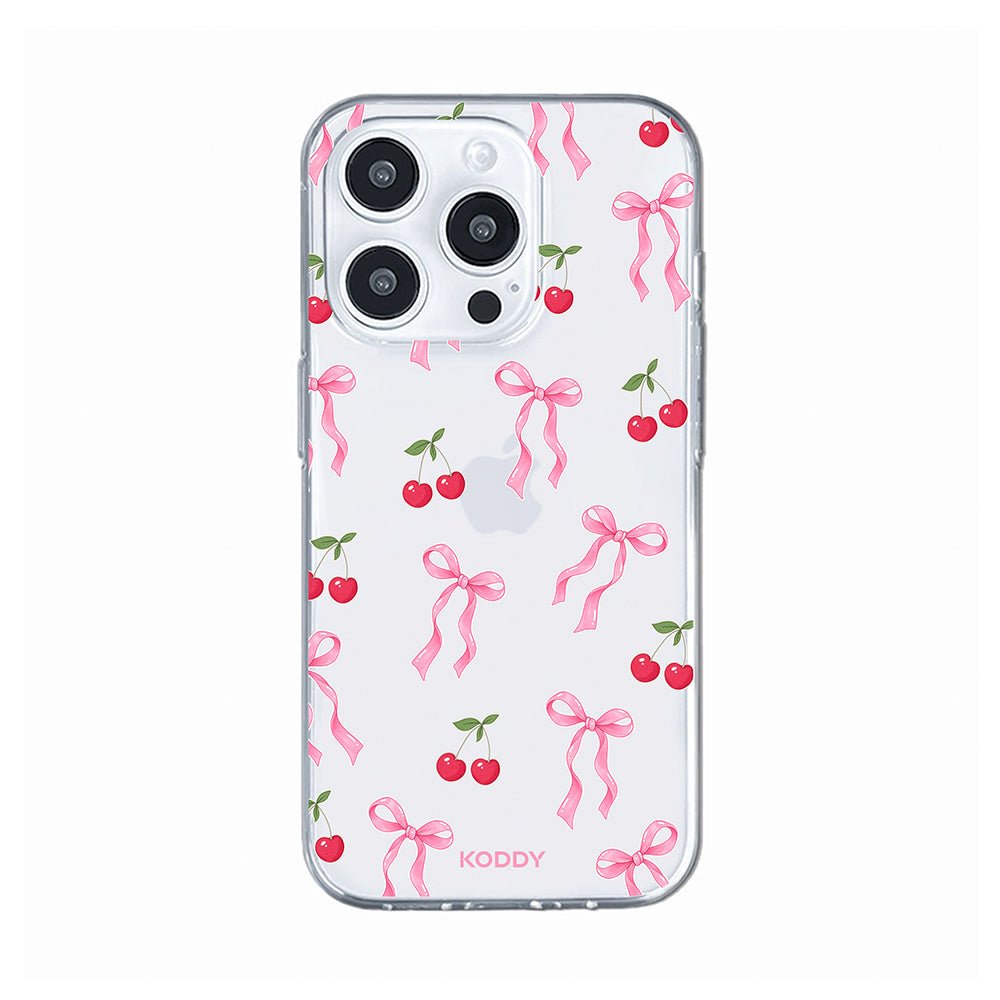 Pink Cherry Bow Clear Phone Case