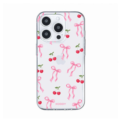 Pink Cherry Bow Clear Phone Case