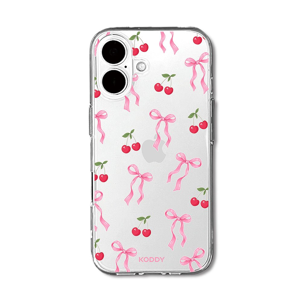 Pink Cherry Bow Clear Phone Case