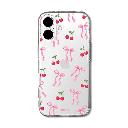 Pink Cherry Bow Clear Phone Case