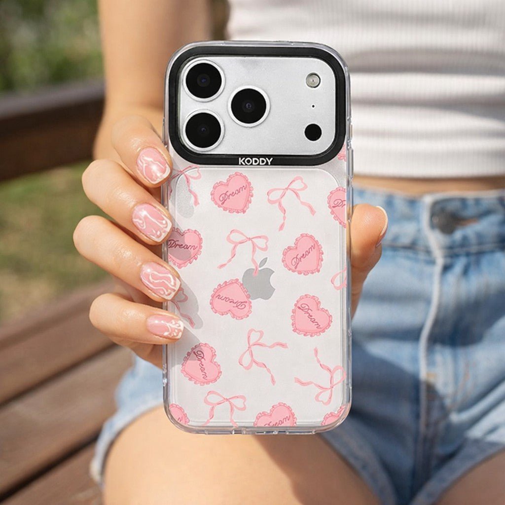 Pink Dream Heart Cushion and Ribbon iPhone Case - KODDY aesthetic iphone case UK