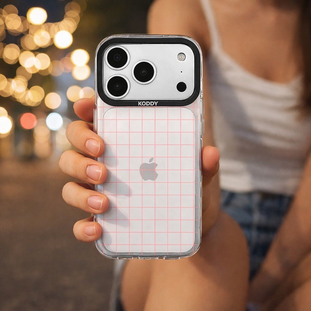 Pink Grid Design Clear iPhone Case - KODDY aesthetic iphone case UK