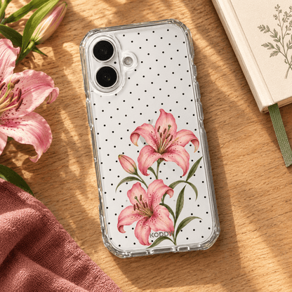 Pink Lily Polka Dot Aesthetic Phone Case-KODDY aesthetic iphone case UK