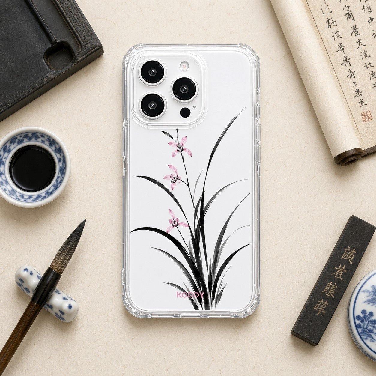 Pink Orchid Korean Traditional Ink Painting Phone Case-KODDY aesthetic iphone case UK