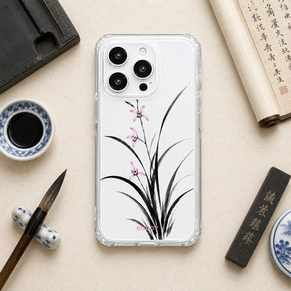 Pink Orchid Korean Traditional Ink Painting Phone Case-KODDY aesthetic iphone case UK