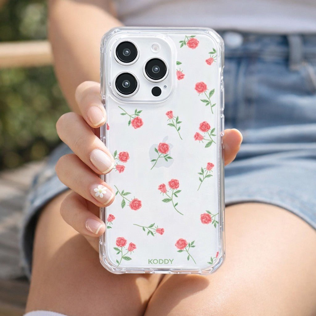 Pink Rose Clear Phone Case - KODDY aesthetic iphone case UK