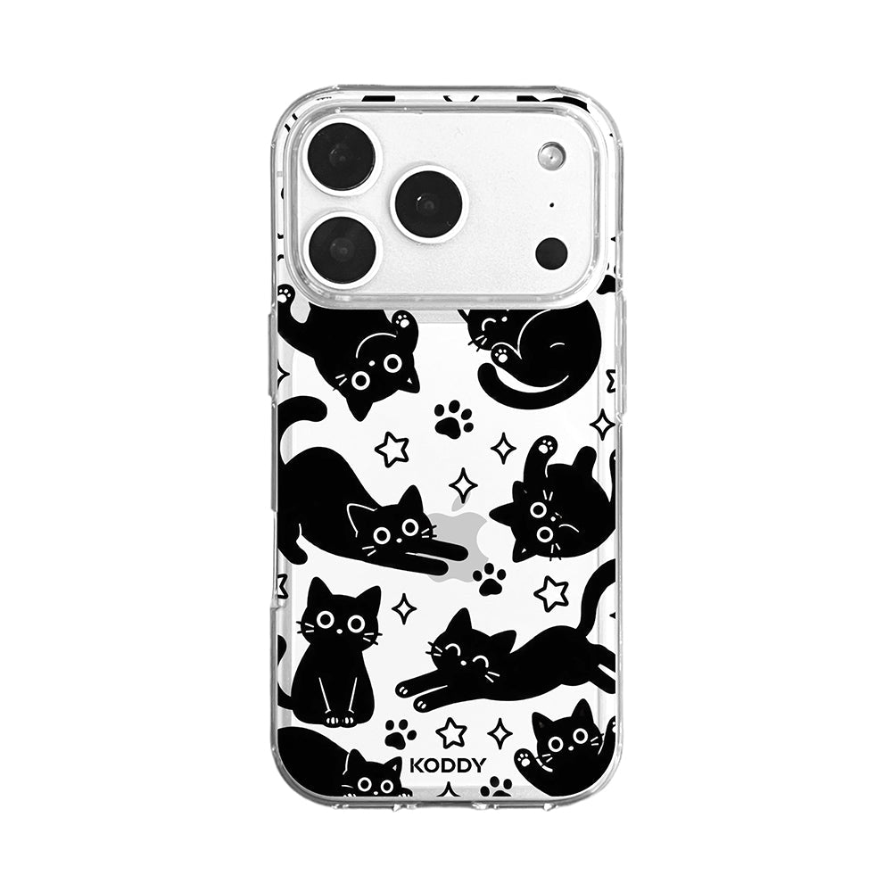 Playful Black Cat Pattern Clear Phone Case
