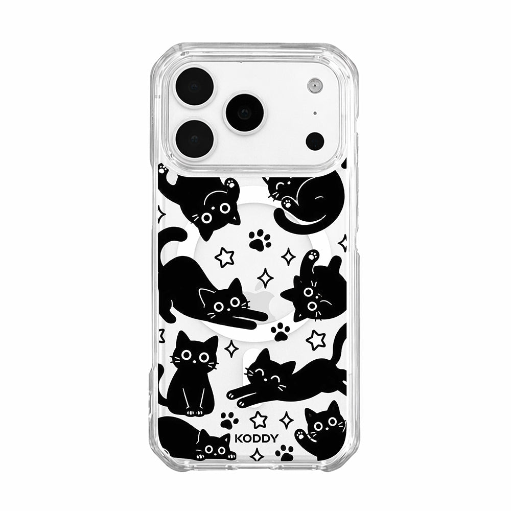 Playful Black Cat Pattern Clear Phone Case