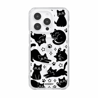 Playful Black Cat Pattern Clear Phone Case