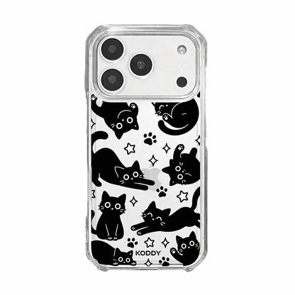 Playful Black Cat Pattern Clear Phone Case