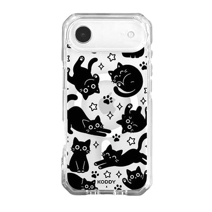 Playful Black Cat Pattern Clear Phone Case