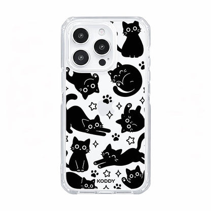Playful Black Cat Pattern Clear Phone Case