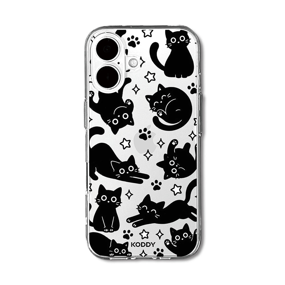 Playful Black Cat Pattern Clear Phone Case