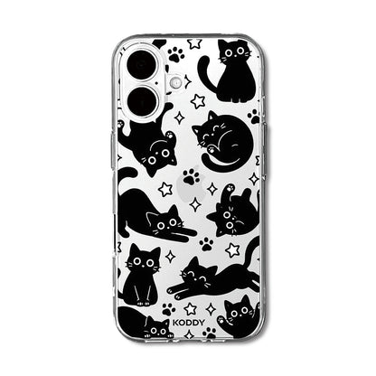 Playful Black Cat Pattern Clear Phone Case