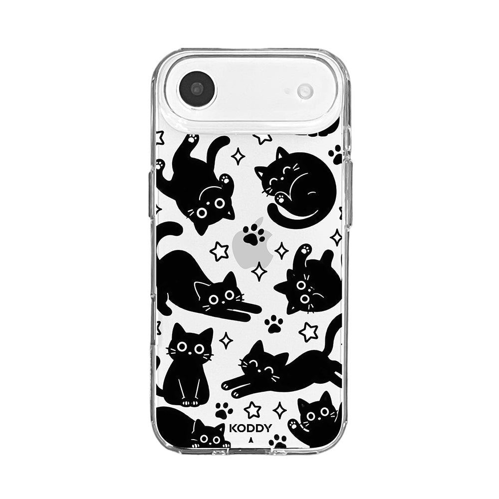 Playful Black Cat Pattern Clear Phone Case