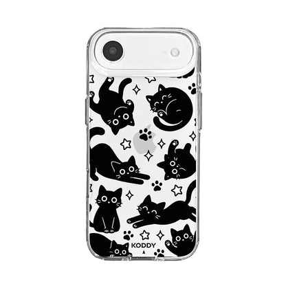Playful Black Cat Pattern Clear Phone Case
