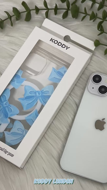 Blue Fluffy Ribbon Magsafe Phone Case and Phone Grip