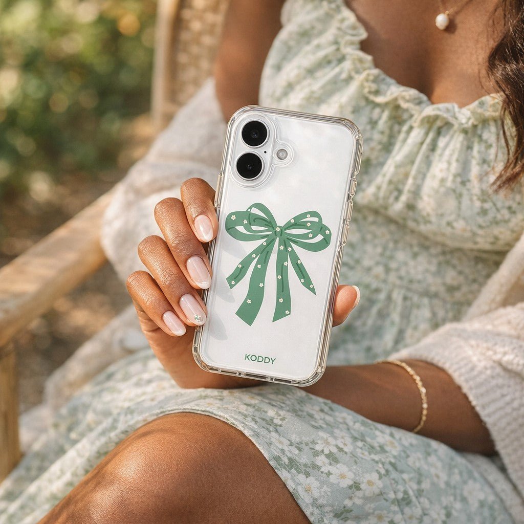 Sage Green Ribbon Bow with Dasies Phone Case - KODDY aesthetic iphone case UK