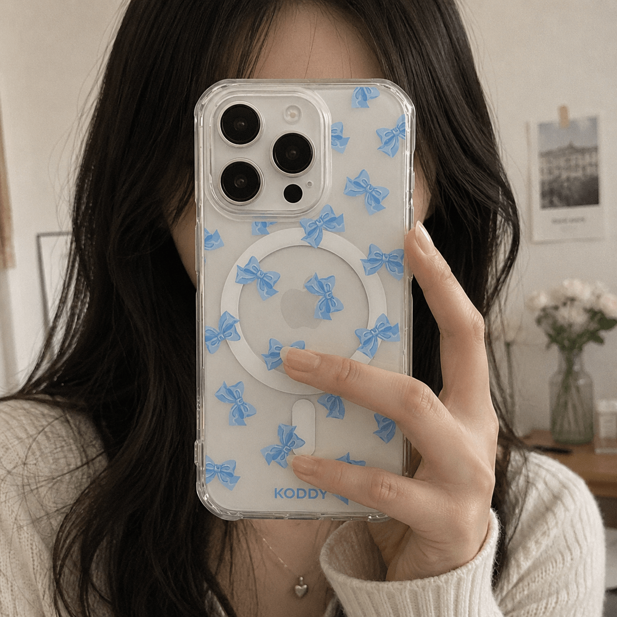 Small Blue Fluffy Ribbon Bows Phone Case-KODDY aesthetic iphone case UK
