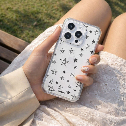 Stylish Black Doodle Star Clear Phone Case - KODDY aesthetic iphone case UK