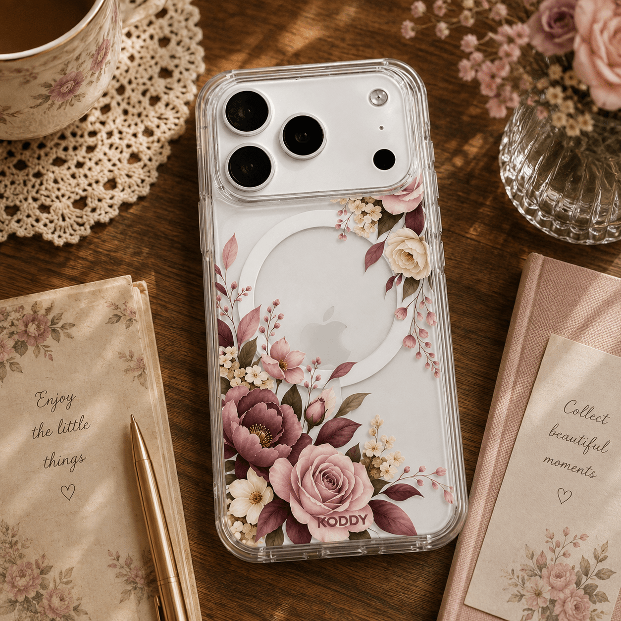 Vintage Pink Rose Floral Clear Phone Case-KODDY aesthetic iphone case UK