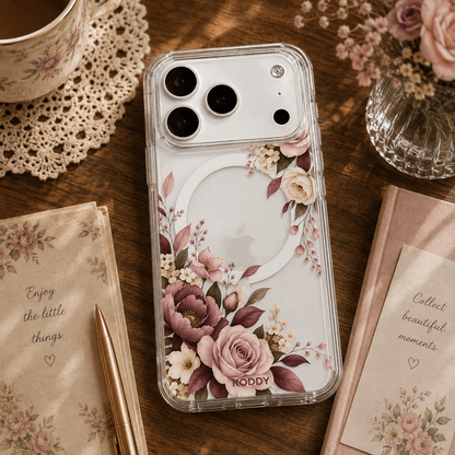 Vintage Pink Rose Floral Clear Phone Case-KODDY aesthetic iphone case UK