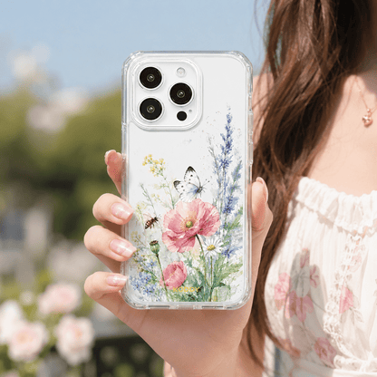 Watercolor Wildflower Garden Clear Phone Case-KODDY aesthetic iphone case UK